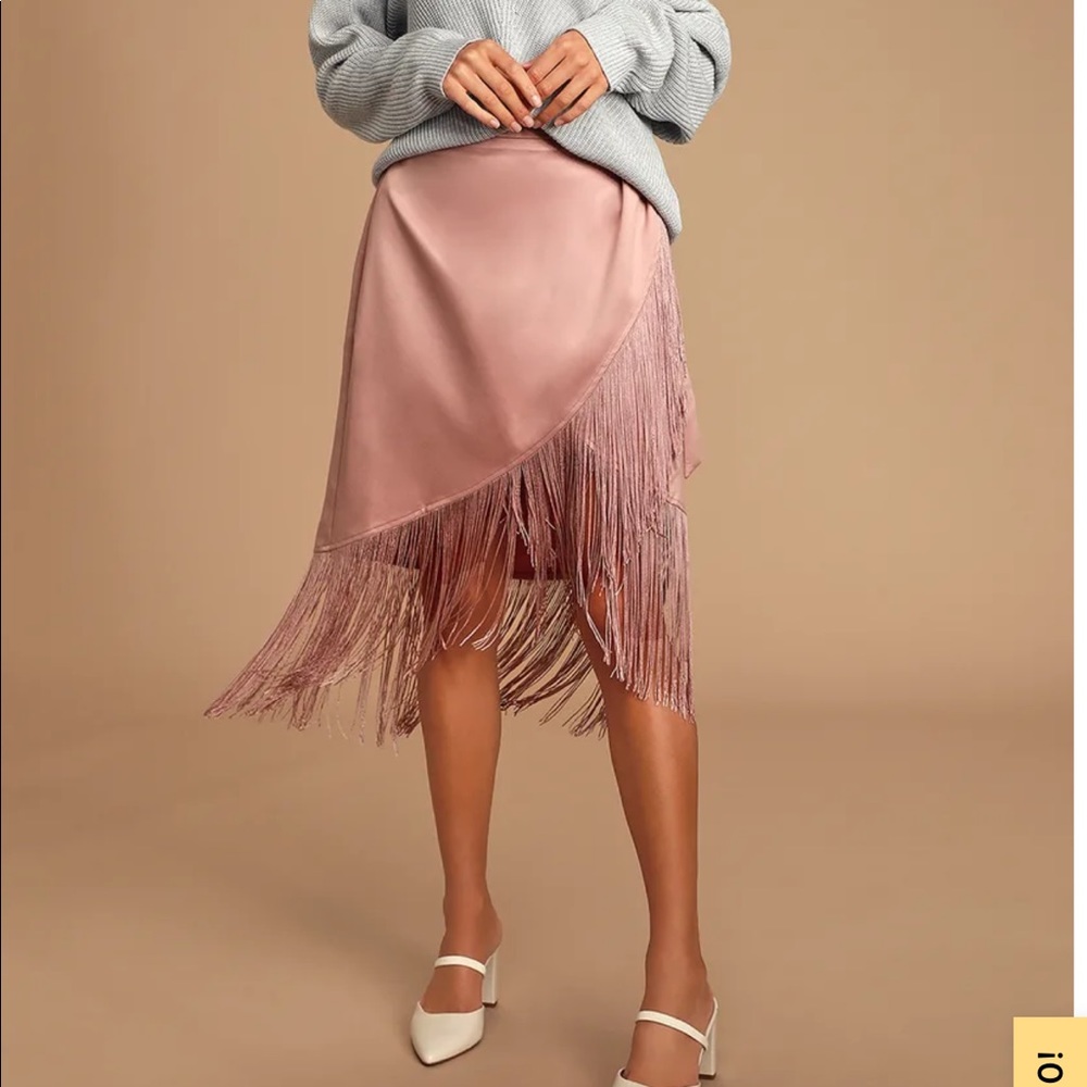 Mauve fringe skirt midi